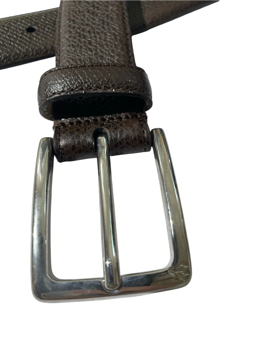 Brooks Brothers Pebbled Brown ITALIAN  LEATHER Belt Men's Sz 44 Silver Buckle